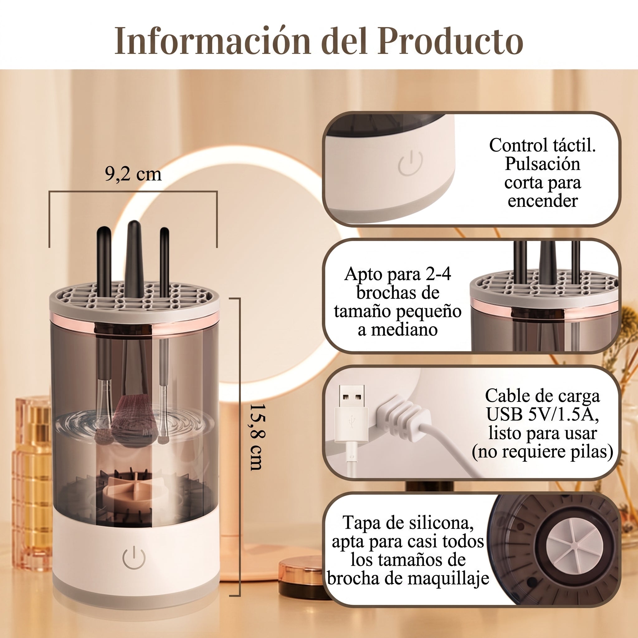 Limpiador Eléctrico de Brochas de Maquillaje Portátil (USB)
